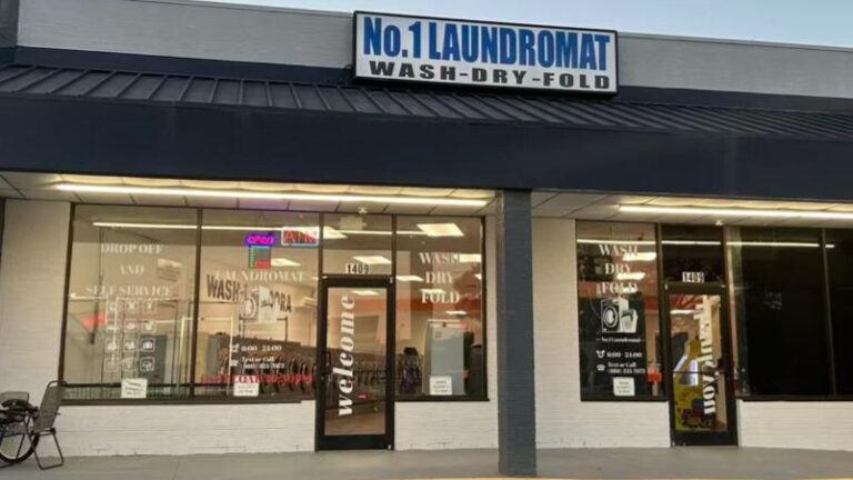Storefront of No.1 Laundromat wash, dry and fold on East Main Street in Rock Hill